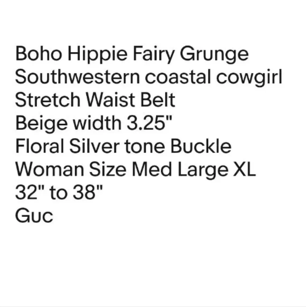 Boho Hippie Fairy Grunge Stretch Waist Belt Beige Floral Buckle Southwestern M/L